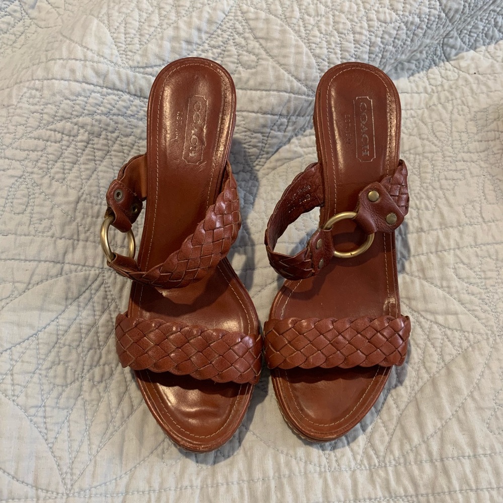 Coach braided leather mule heel sandals